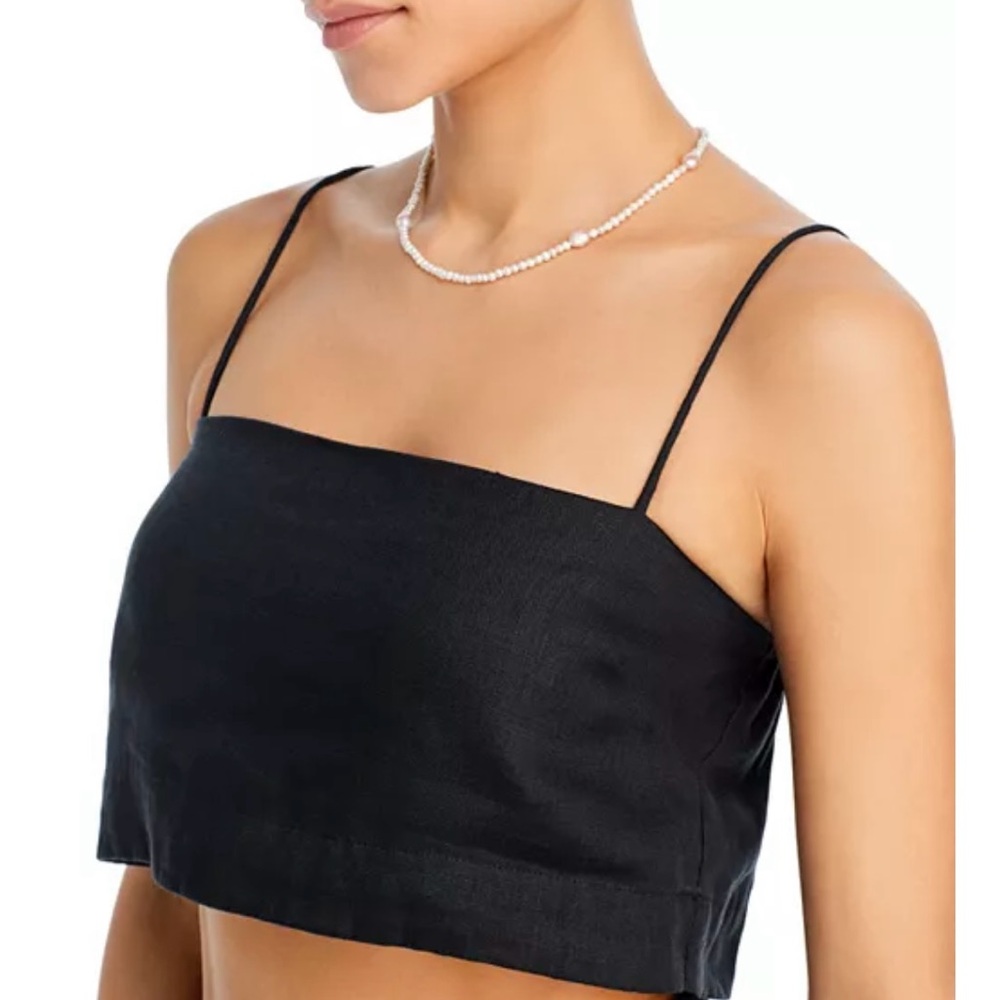 Black Cropped Linen Top